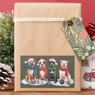 Pegatina Rectangular Regalo de Navidad para Dueño de Pitbull Festejo Na