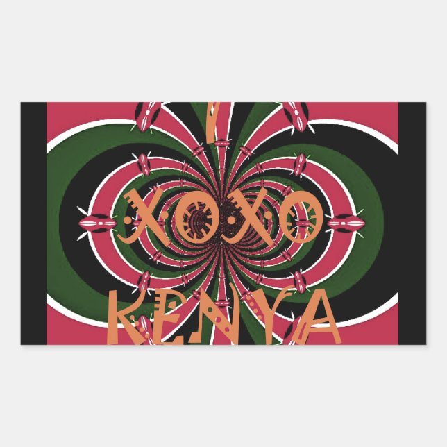 Pegatina Rectangular Regalo de viaje keniano - Diseño de abrazos y beso (Anverso)
