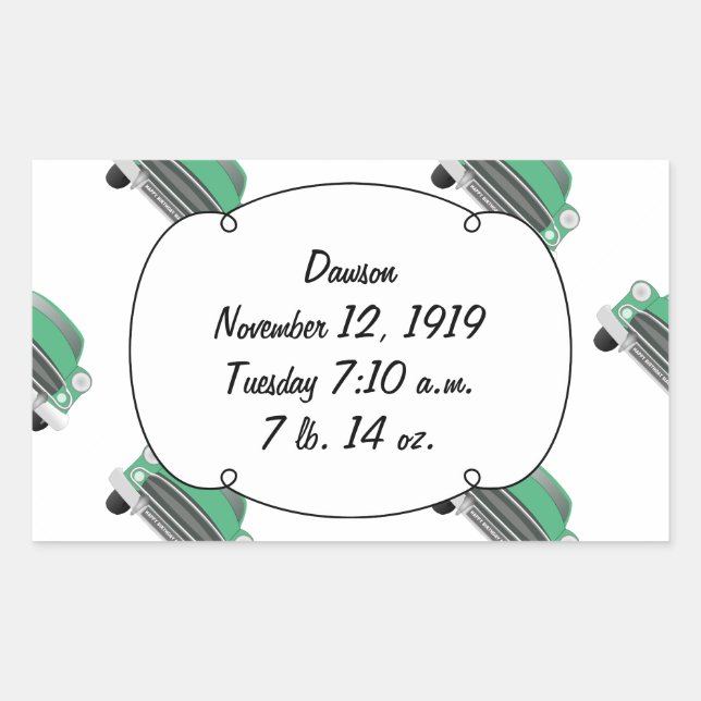 Pegatina Rectangular Regalos Dulce Verde Coche Retro para Niño (Anverso)
