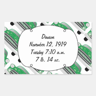 Pegatina Rectangular Regalos para Baby Shower de Auto Retro Verde Dulce