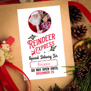 Pegatina Rectangular Reindeer Express de Santa Name y Navidades de foto