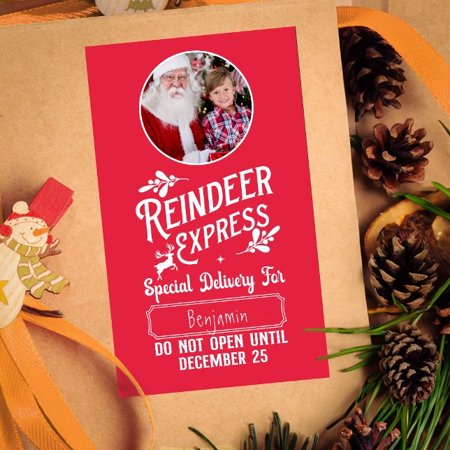Pegatina Rectangular Reindeer Express de Santa Name y Navidades de foto (Subido por el creador)