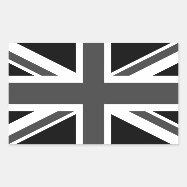 Pegatina Rectangular Reino Unido: Black Union Jack (Anverso)