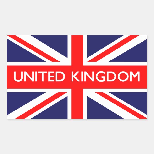 Pegatina Rectangular Reino Unido En Bandera Británica (Anverso)