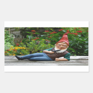 Pegatina Rectangular Relajación del Gnome con Santa Cap