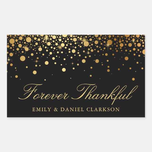 Pegatina Rectangular Relieve metalizado dorado falso Confetti Boda negr (Anverso)