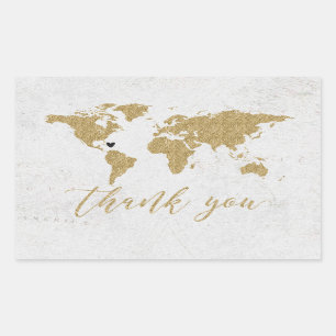 Pegatina Rectangular Relieve metalizado dorado World Map Destination We