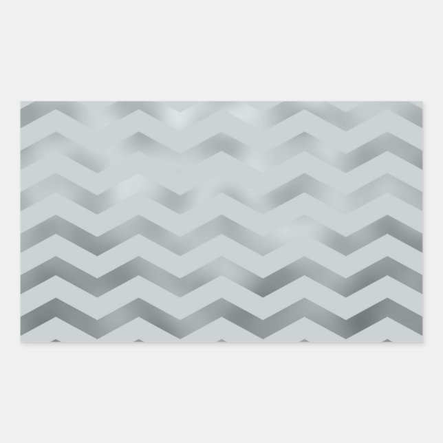 Pegatina Rectangular Relieve metalizado Gris Faux Silver Chevron Zig Za (Anverso)
