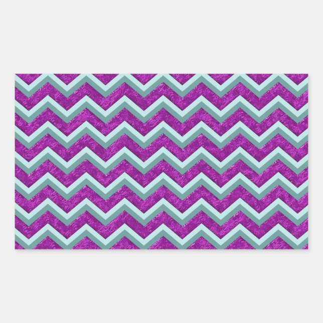 Pegatina Rectangular Relieve metalizado magenta y patrón ZigZag Verde a (Anverso)