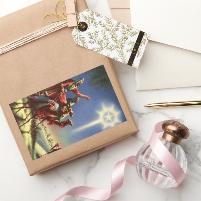 Pegatina Rectangular Religión antigua, sabios con la estrella de Belén (Regalar)