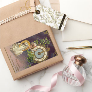 Pegatina Rectangular Reloj de Nochevieja Irlandesa Vintage a Medianoche