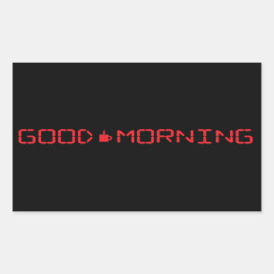 Pegatina Rectangular Reloj digital Buenos días café Mug Birder temprano