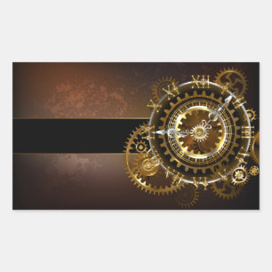 Pegatina Rectangular Reloj steampunk con engranajes antiguos