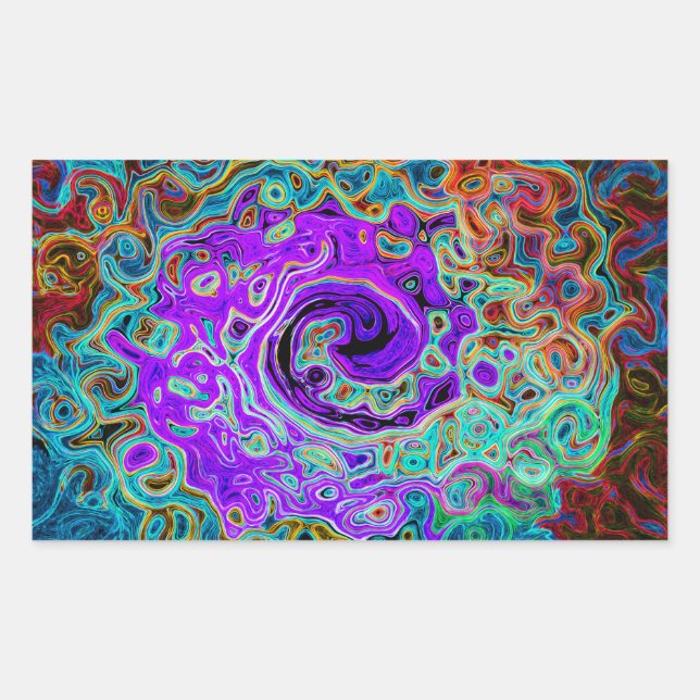 Pegatina Rectangular Remolino Líquido Abstracto Retro Groovy Color Purp (Anverso)