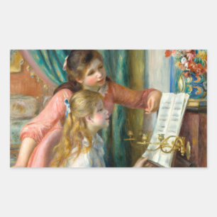 Pegatina Rectangular Renoir Dos Niñas en el Piano Imprimir Música Arte