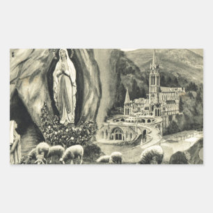 Pegatina Rectangular Réplica Imagen de época Lourdes, peregrinación 189