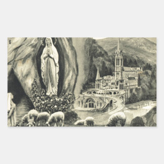 Pegatina Rectangular Réplica Imagen de época Lourdes, peregrinación 189