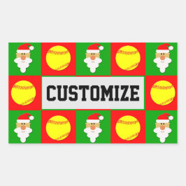 Pegatina Rectangular Reproductor de Softbol Navidades Santa Nombre pers