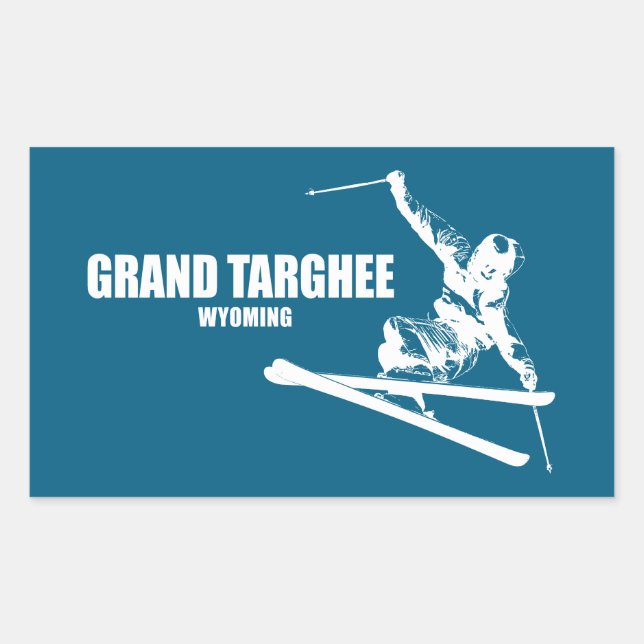 Pegatina Rectangular Resort Grand Targhee Wyoming Esquiador (Anverso)