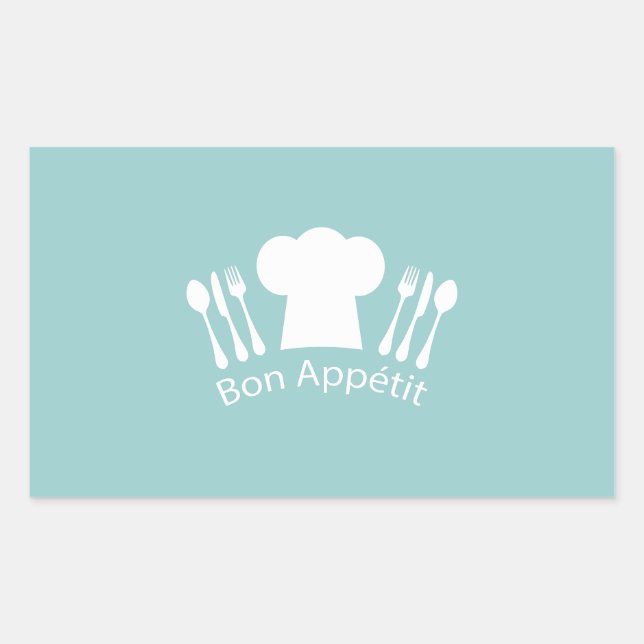 Pegatina Rectangular Restaurante o cocina de Chef francés Bon Appetit (Anverso)