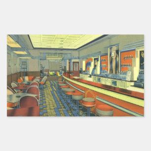 Pegatina Rectangular Restaurante Vintage, Interior de Diner Retro al La