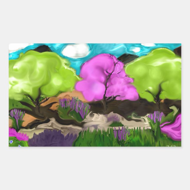 Pegatina Rectangular Resumen Art Cotton Candy Trees (Anverso)