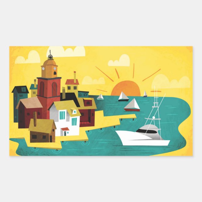 Pegatina Rectangular Resumen de la ciudad portuaria (Anverso)