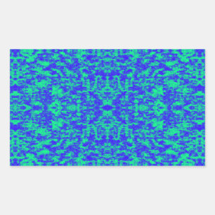 Pegatina Rectangular Resumen Fractal En Azul Y Verde