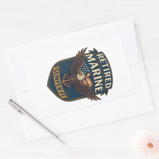 Pegatina Rectangular Retired Semper Fi Marine over eagle & flag (Sobre)