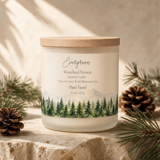 Pegatina Rectangular Retiro de bosque de hoja perenne acuarela bosque d (Evergreen Woodland Retreat Watercolor Pine Forest Rectangular Sticker)
