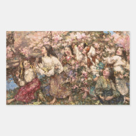 Pegatina Rectangular Retraso de primavera (por Edward Atkinson Hornel)