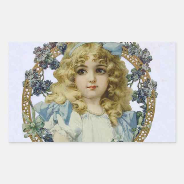 Pegatina Rectangular Retrato Antiguo de una Niña Pequeña Hermosa (Anverso)
