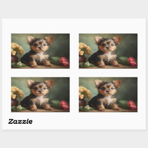 Pegatina Rectangular Retrato de adorable cachorro vintage de Yorkshire