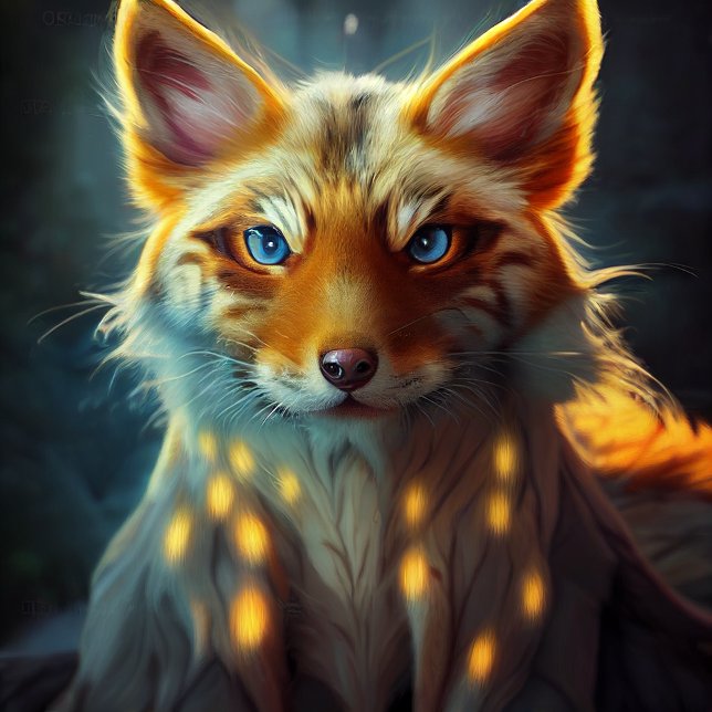 Pegatina Rectangular Retrato de Dream Fantasy Blue Eyed Fox Vixen (Subido por el creador)
