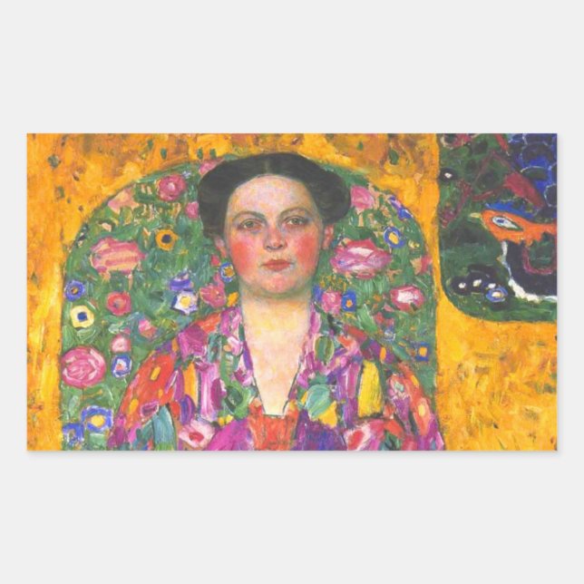 Pegatina Rectangular Retrato de Eugenia Primavesi por Klimt (Anverso)