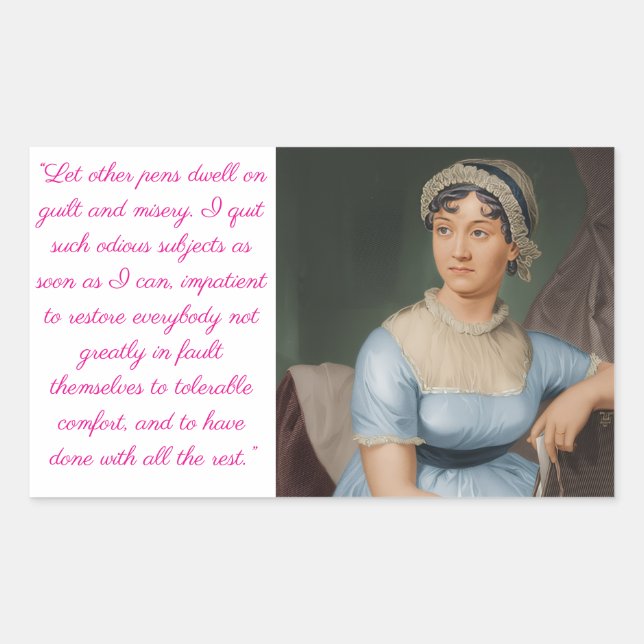 Pegatina Rectangular retrato de Jane Austen más cita (rosa) (Anverso)