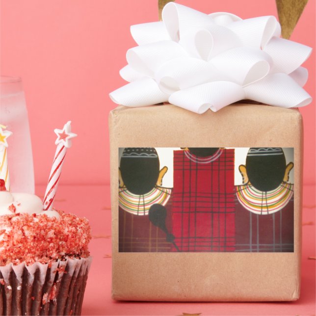 Pegatina Rectangular Retrato de la familia Maasai bajo control (Fiesta)