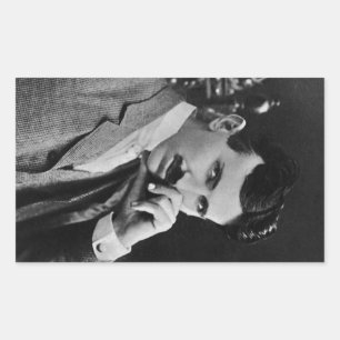 Pegatina Rectangular Retrato de Nikola Tesla