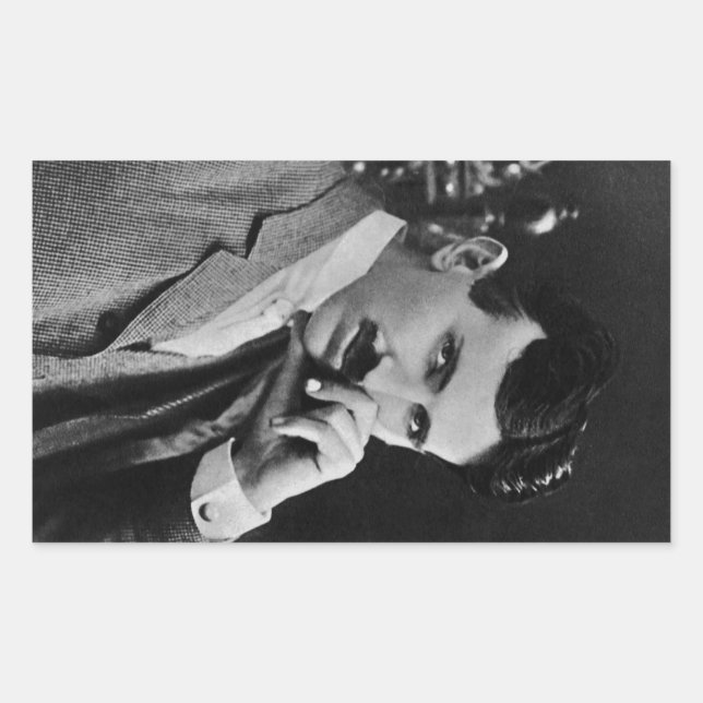 Pegatina Rectangular Retrato de Nikola Tesla (Anverso)