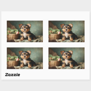 Pegatina Rectangular Retrato Vintage de adorable cachorro de perro Terr