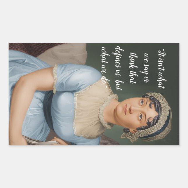Pegatina Rectangular retrato y cita de Jane Austen (Anverso)