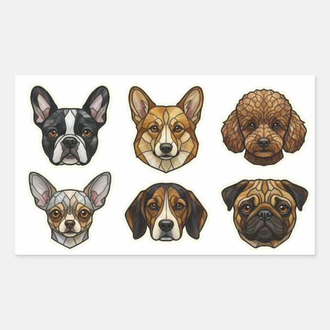 Pegatina Rectangular Retratos de razas de perros en vidrio pintado part (Anverso)