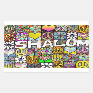 Pegatina Rectangular Retro 60 Psicodélico Shalom LOVE