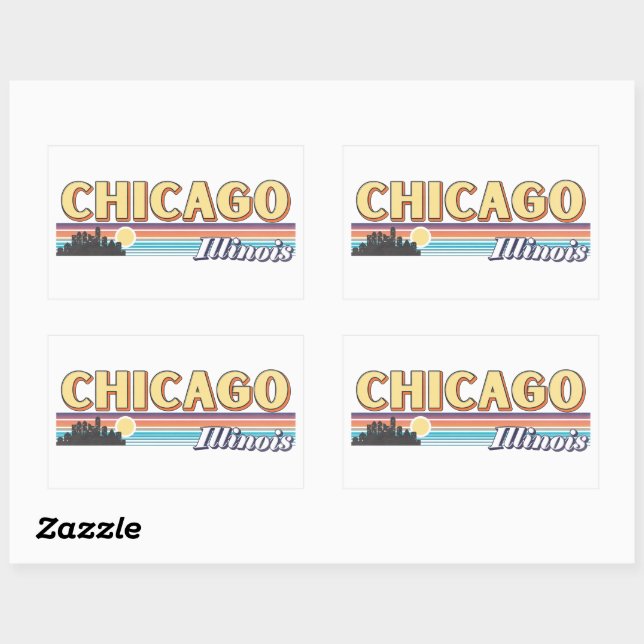 Pegatina Rectangular Retro Chicago City Stripes Illinois Vintage (Hoja)