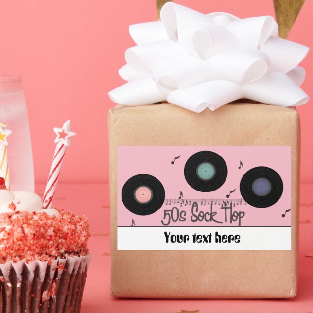 Pegatina Rectangular Retro Fifties fiesta de hip hop personalizable peg (Fiesta)