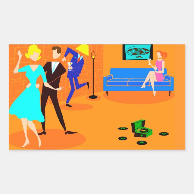 Pegatina Rectangular Retro Personalizado Fiesta de cócteles Pegatinas (Anverso)