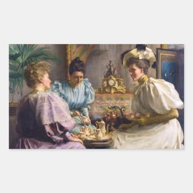Pegatina Rectangular Reunión de Té de Tarde Elegante Eduardiana  (Anverso)