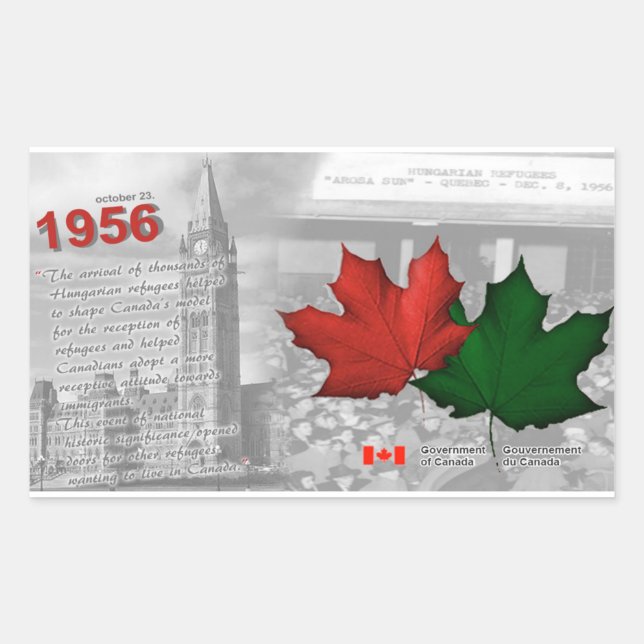 Pegatina Rectangular Revolución húngara y refugiados en Canadá en 1956 (Anverso)