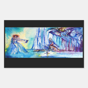 PEGATINA RECTANGULAR REY ARTHUR, DAMA DEL LAGO Y EXCALIBUR
