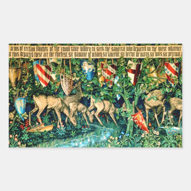 Pegatina Rectangular Rey Medieval Arthur William Morris (Anverso)